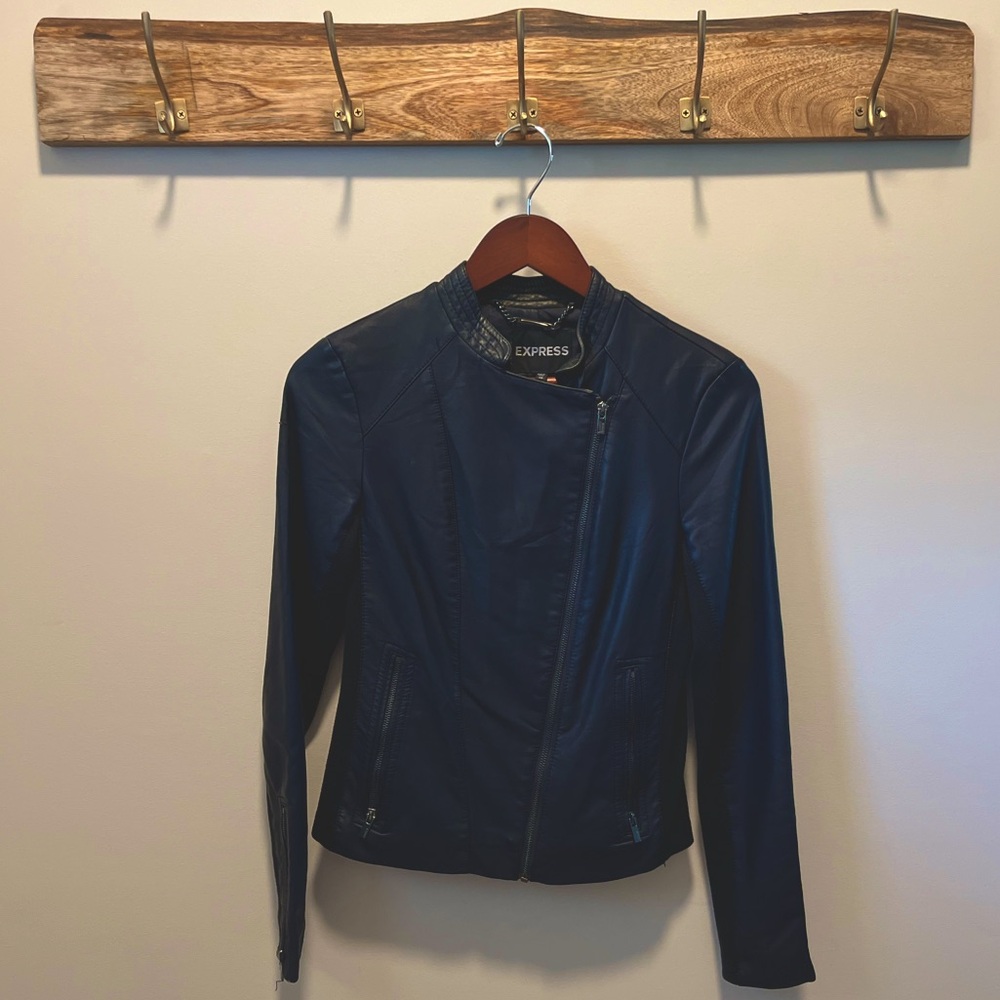 Navy Blue (faux) Leather Jacket